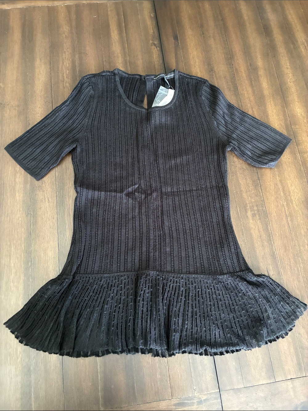 White House Black Market Black Ribbed Knit Dress with Ruffle Hem